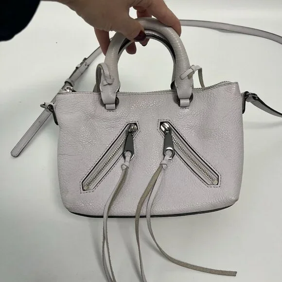 Rebecca Minkoff Purse Micro Moto Satchel Leather Fringe Crossbody Off White - Picture 15 of 15